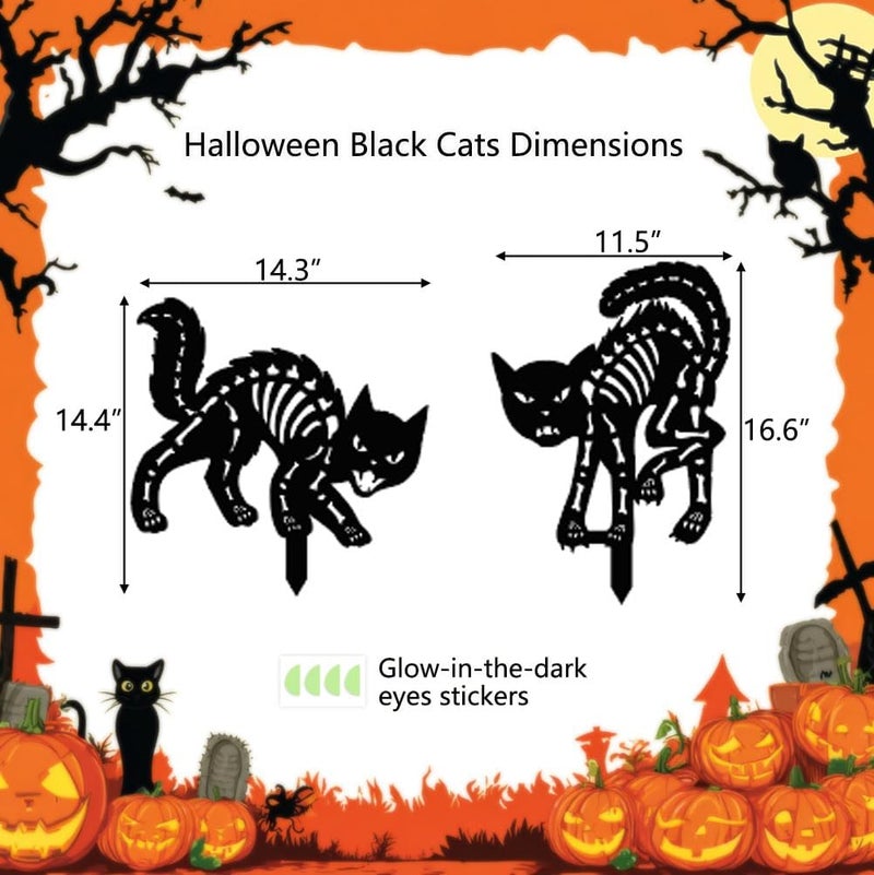 Doesen Halloween Decorations Outdoor Black Cat, Metal Black Cat Halloween Decor, Scary Cats Silhouette with Glow in Dark Eyes, Rust-Proof Lawn Decoration Yard Stakes for Family Home Party Garden Décor - Image 4